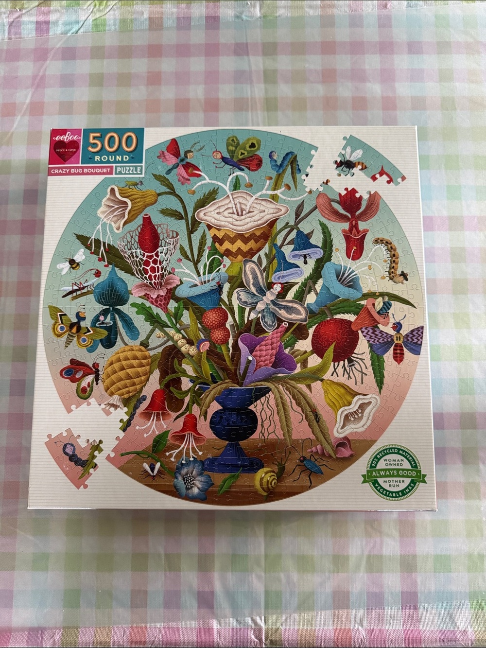 500 Piece Crazy Bug Bouquet Round Puzzle
